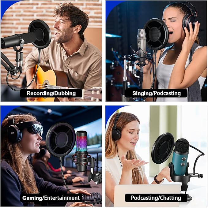 Microphone Pop Filter,Aokeo Mic Mask Shield,Three-layer Wind Pop Screen With Flexible 360° Gooseneck Clip Stabilizing Arm For All Microphone