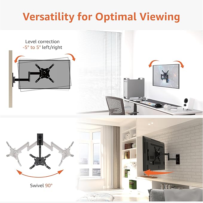 Amazon Basics Full Motion TV Wall Mount fits 12" to 40" TVs and VESA 200x200, Black