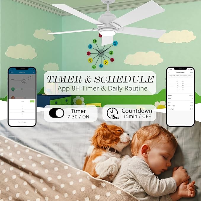 SMAAIR Smart Wifi LED Ceiling Fan, 52inch Plywood Indoor/Outdoor smart ceiling fan with Remote, App control with Timer and Schedule, Compatible with Alexa/Google Assistant/Siri Shortcuts (White)