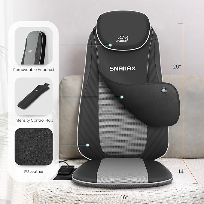 Snailax Christmas Gifts for Dad,Mom Shiatsu Back Massager with Heat & Vibration, 3D Kneading Massage Chair Pad for Pain Relief Deep Tissue, Chair Massager for Office Home Chair Use