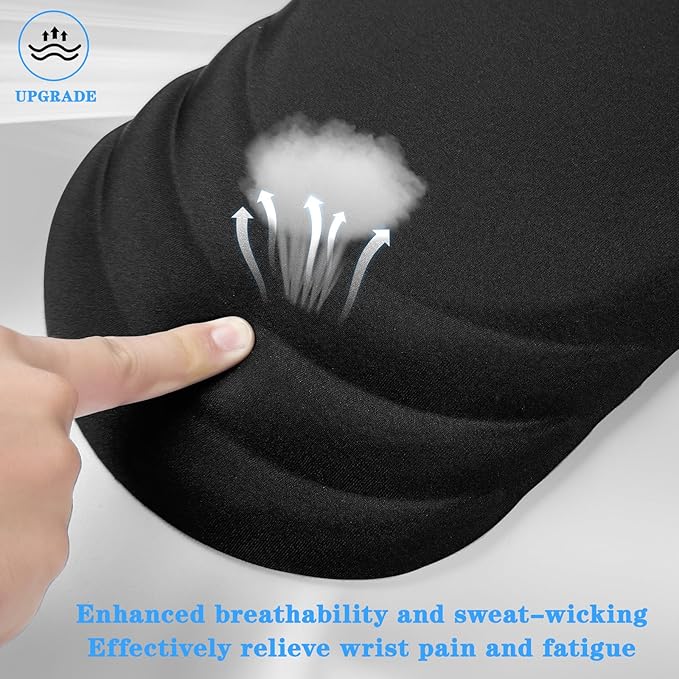 Ergonomic Mouse Pad Wrist Support，Wrist Rest Mouse pad for Carpal Tunnel Pain Relief with Memory Foam&Non-Slip PU Base, Mouse Pads for Wireless Mouse & Desk (12x8 inch,Black)