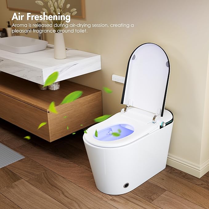 Eridanus Smart Toilet with Bidet Built in, One Piece Bidet Toilet for Bathrooms, Auto Open/Close with Digital Display, Foot Sensor Flush, Warm Water Wash & Dryer, Elongated Heated Seat, White & Black