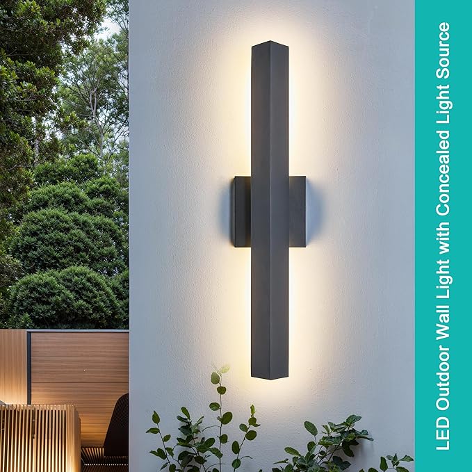 Tarentlight Modern Minimalist 20W LED Outdoor Wall Light, IP65 Waterproof, 1700 Lumens Warm White, Black Textured Aluminum & Frosted Glass, Wall-Mounted Porch Lights for Garage, Patio, Entryway