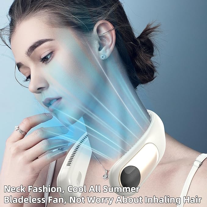 Portable Neck Fan,Personal Wearable Bladeless Fan,LED Display,4-Speeds,6000mAh USB Rechargeable,360° Strong Cooling Wind,Hands Free,White Elephant Gift,Christmas Gifts for Men Women (Light grey)