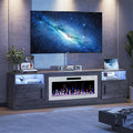 VITESSE TV Stand Fireplace with 36" inch Electric Fireplace Up to 90" TVs, LED Light Entertainment Center, 80" Modern Wood High Gloss with Highlight Storage Cabinet for Living Room (Gray)