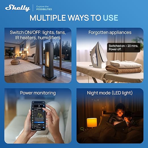 Shelly Smart Plug, WiFi, Bluetooth, Zigbee, Matter Outlet with Power Metering, Works with HomeKit, Google Home, Alexa, Home Assistant, Smart Socket, Easy Setup, Remote Control, Plug US Gen4 Black UL