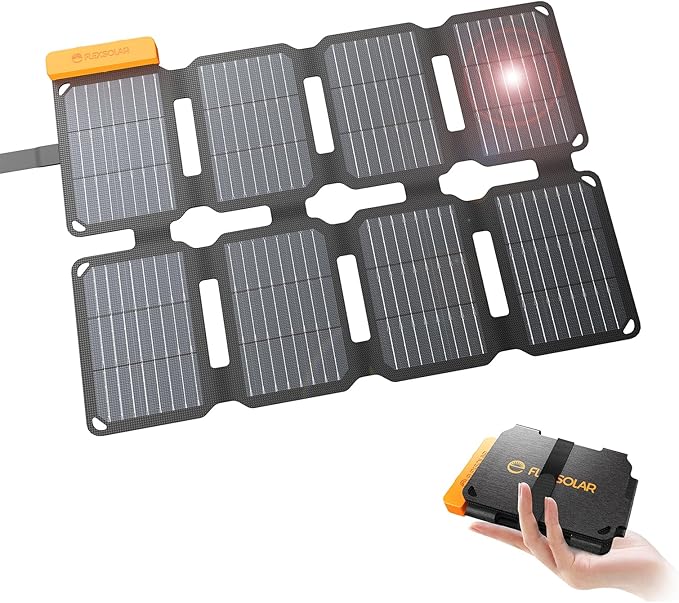 FlexSolar Portable 25W Solar Panel Charger with USB-A and USB-C Ports.0.8lbs,IP57 Waterproof and dustproof, Folded Solar Panel Compatible with Cellphone,Camping Light