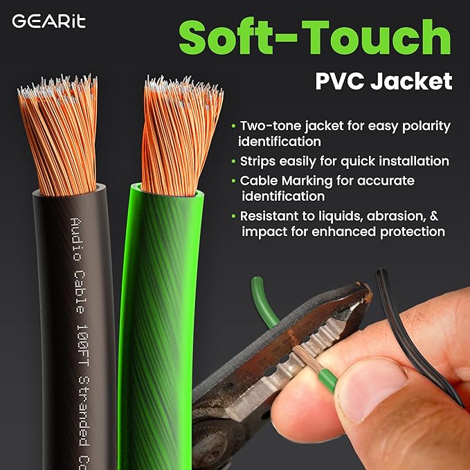 GEARit Pro Series 16AWG Speaker Wire, 16 Gauge Speaker Wire Cable (100 Feet / 30 Meters) Great Use for Home Theater Speakers and Car Speakers, Transparent Black/Green