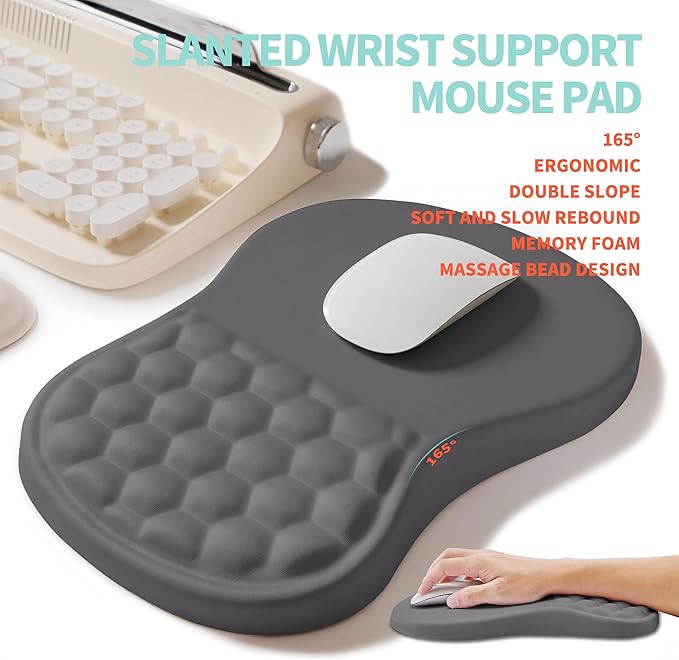 KUOSGM 2-in-1 Ergonomic Set, Wave Rise Keyboard Wrist Rest and Massage Bulge Slope Mouse Pad Wrist Support, Cushion Memory Foam Integrated to Relieve Wrist Pain, Deep Gray