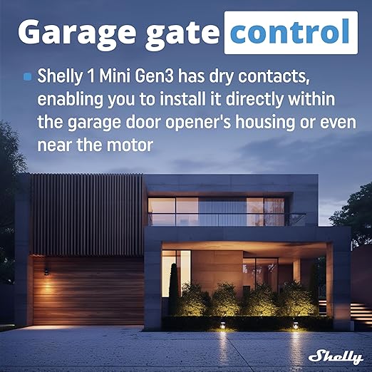 Shelly 1 Mini Gen3 | WiFi Smart Switch Relay 1 Channel 8A | Home Automation | Bluetooth Gateway | Compatible with Alexa & Google Home | iOS Android App | No Hub Required | Dry Contacts