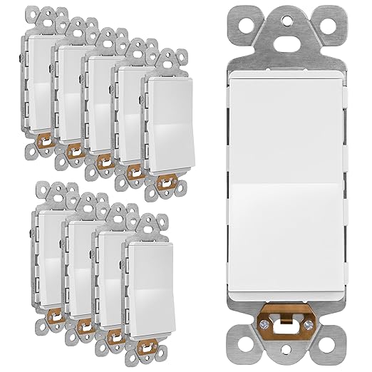 LIDER Matte White Minimalist Design Decorator Switch, Frameless Paddle Wall Light Switch, On/Off Rocker Switch, 3-Way or Single Pole, Residential Grade, UL Listed, 3 Wire, 15A 120-277VAC, 10 Pack