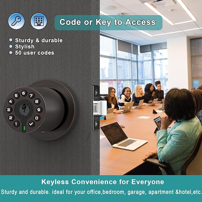 BOTHSTAR Keypad Door Knob with Key, Keyless Code Entry Lock, Auto Lock, 50 User Code, Easy to Install, for Home,Office, Hotel, Bedroom, Garage, Not Deadbolt(Oil Rubbed Bronze)