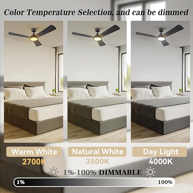 SMAAIR 52 Inch Smart Wifi Ceiling Fans with Dimmable LED Lights and Remote, Compatible with Alexa/Google Home/Siri/APP, Outdoor DC Fans with 10 Speeds, Timer/Schedule,Black/Gold