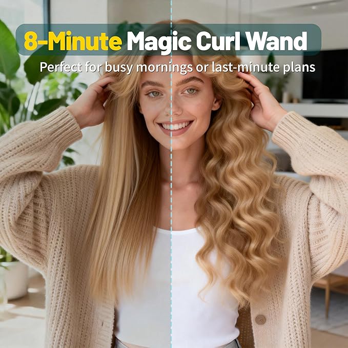 Inovocare Upgraded Automatic Rotating Curling Iron - CurlPro Plus Long Barrel Curling Wand for Long Hair, Ceramic Hair Curler for Women, Anti-Scald, Tangle-Free, 600M Ionic, Dual Voltage (Misty Rose)