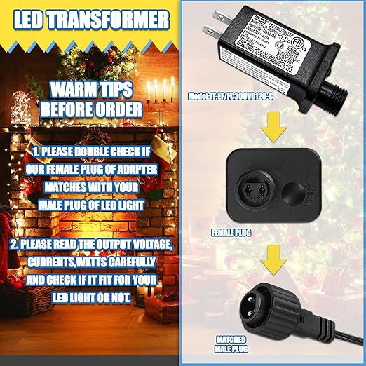 30V 0.12A Class 2 Power Supply Replacement LED Transformer IP44 LED Light Controller Low Voltage Transformer for Christmas String Light Inflatable Device (30V3.6W 8Modes 1PC)