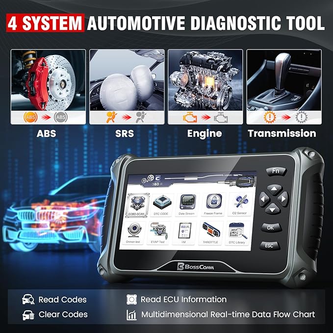 2026 BOSSCOMM IF740 OBD2 Scanner, 4 Systems ABS/SRS/Transmission/Check Engine Code Reader Scan Tool with Oil＆Throttle Resets, Car Scanner Diagnostic Tool for All Cars, Lifetime Free Update