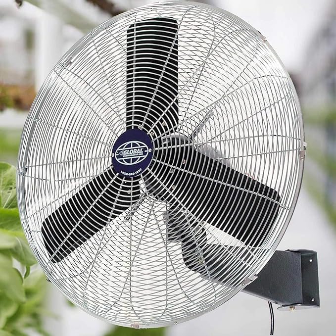 Global Industrial Commercial Wall Mount Fan, Fixed and Oscillating, 30" Diameter, 1/3 HP, 3 Speed, 8775 CFM at 1100 RPM, Tilting Head, For Indoor Use Only
