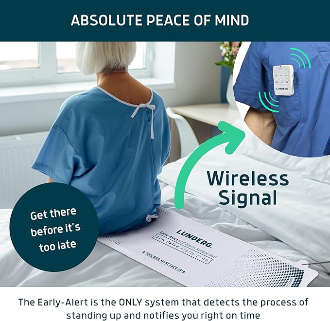 Lunderg Early Alert Bed Alarm for Elderly Adults - Wireless Sensor Pad & Pager - with Pre-Alert Smart Technology - Safety Bed Alarms and Fall Prevention for Elderly and Dementia Patients