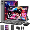 VisuPad 2026 Android 15 Tablet with Keyboard, 26GB+256GB+2TB Expand, 10 Inch 2 in 1 Tablet with Gemini AI, 8000mAh, 2.4G/5G WiFi, BT5.0, Widevine L1, Tablets Pc with Case, Mouse, Stylus (Silver Case)
