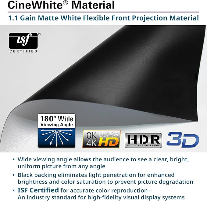 EliteProjector Screens Kestrel Tab-Tension 3 CineWhite, 183" Diag., 16:9 Aspect Ratio, ISF Certified 4K/8K Ultra HD Electric Floor-Rising Motorized Tab-Tensioned Front Projector Screen, FTE183H3
