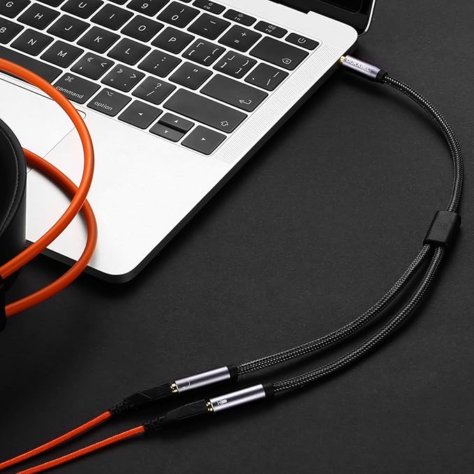 DUKABEL Long Headsets Splitter Adapter (4ft/1.2m) 3-Pole TRS Micprhone & Audio Female to Single 4-Pole TRRS Male Jack Stereo Audio/Crystal-Nylon Braided / 24K Gold Plated / 99.99% 4N OFC