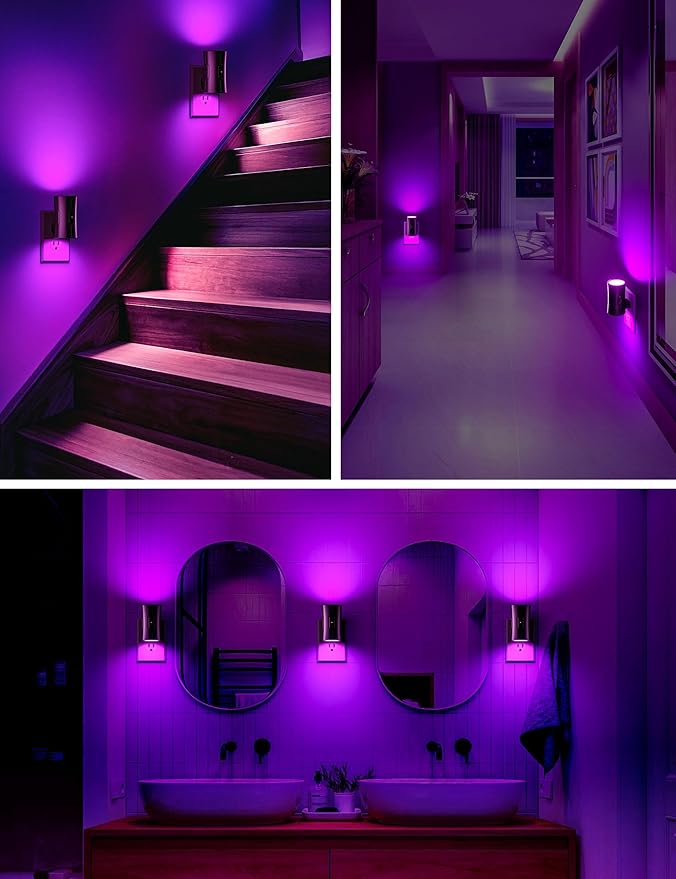 Sujeet Purple Night Light, Plug in Wall Light with Sensor, Adjustable Brightness, Dimmable Night Light Decorative for Christmas, Holiday, Home Decor, Party Decor