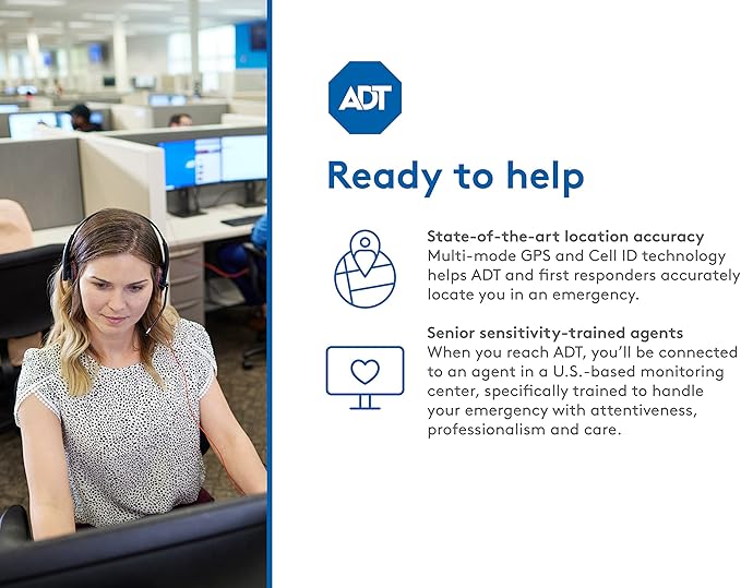 ADT - On-The-Go Mobile Medical Alert System for Seniors - GPS Capabilities, Included Waterproof Wearable Panic Button, 24/7 U.S. Based Monitoring (Fall Detection Pendant)