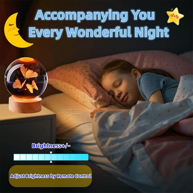 3D Butterfly Crystal Ball Lamp,Lifelike Three Butterflies Night Light,16 Colors Changing Light,Dimmable Remote Control, Gift Lamp (Butterfly)