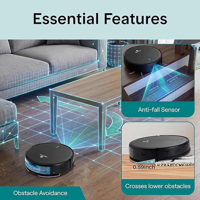 SereneLife Automatic Robot Vacuum Cleaner and Mop Combo, Pro Edition with Upgraded Battery, Extreme Suction, Internal Water Tank - Smart App Control, Ideal for Pet Hair, Carpet and Hard Floors, Black