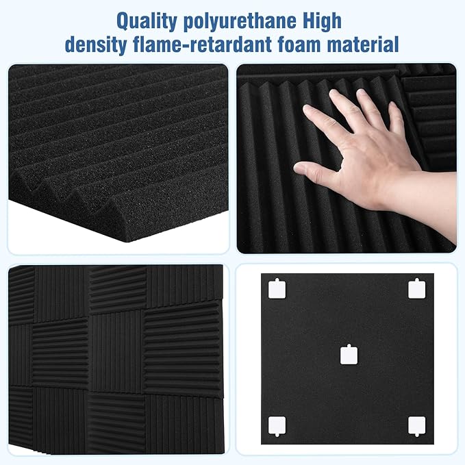 HWLIYUTAI 100 Pack Acoustic Panels 1 X 12 X 12 Inches - Acoustic Foam Studio Foam Wedges High Density Panels Soundproof Wedges Charcoal …