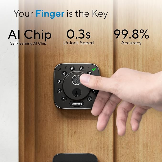 ULTRALOQ Bolt Fingerprint Smart Lock with Handle, 7-in-1 Keyless Entry Door Lock Set, Built-in WiFi Deadbolt, Auto-Lock & Unlock, App Remote Control, Works with Alexa, ANSI Grade 1,Black