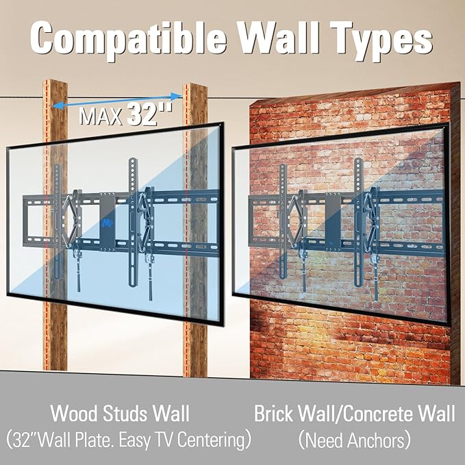 Mounting Dream Advanced Tilt TV Wall Mount for Most 42-90 Inch Flat and Curved Television, Universal Mount Bracket with Extension up to 7 inch, Fits 16", 24", 32" Studs, Max VESA 800x400mm and 120LBS