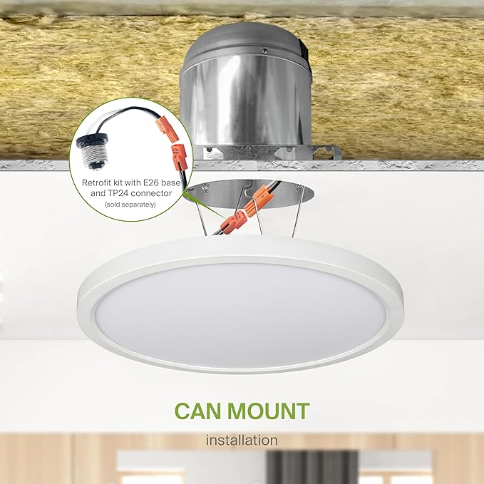 ASD LED 12" Round Flush Mount Ceiling Light Fixture, Low Profile Surface Lighting | 5CCT, Dimmable, Ultra-Thin, ETL Listed | 24W 2000LM 2700-6000K 100-277V | Kitchen, Hallway Lamp | White, 12 Pack