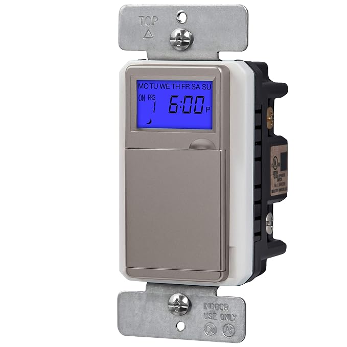 TOPGREENER Digital Astronomic Timer Switch, 7-Day Programmable Sunrise Sunset, Single Pole or 3-Way, Neutral Wire Required, 120VAC, UL Listed, TGT01-H-NK, Nickel