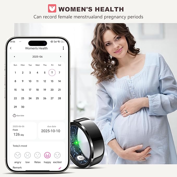 RIFESI Smart Ring for Women Men, Fashion Minimalist Fitness Ring & Sleep Tracker Ring with Heart Rate, Blood Pressure,5ATM Waterproof Health Ring,Gifts for Women Men Gift,No Subscription (12,Black)