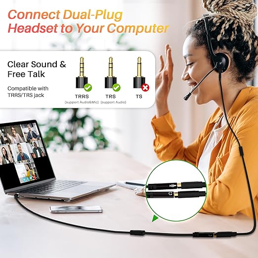1/8inch Aux Headphone Splitter 2 Way Cable 1FT, 3.5mm 1 Male to 2 Female Mic and Audio Y TRRS Adapter, Compatible with Headset Earphone Switch 2/PS4/PS5 Steam Deck Xbox PC Laptop Phone Tablet Gaming