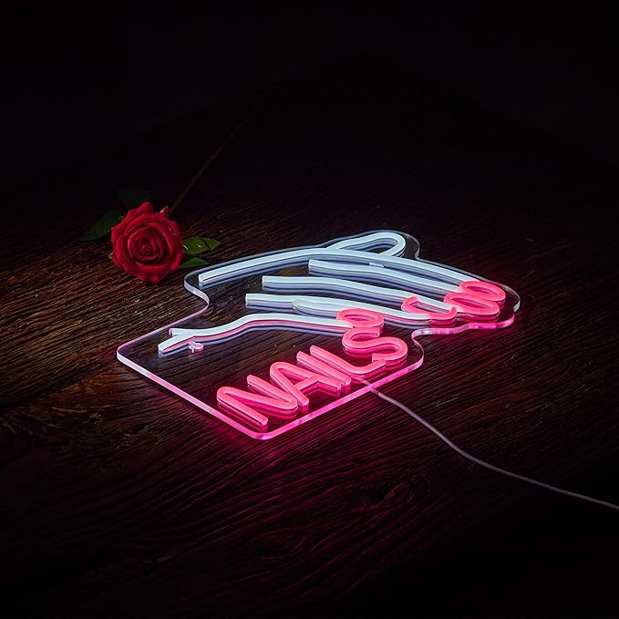 Nails Salon Neon Sign Dimmable Neon Light for Wall Decor Powered by USB Adapter for Beauty Store Room Gift Light and Shop Decorative Signs (17x12inches)