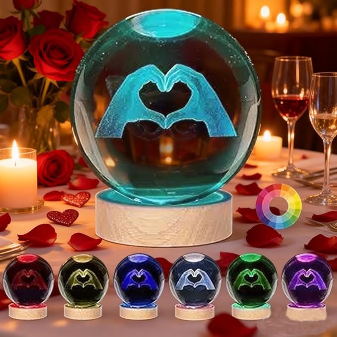 Kopesmsy 3D Crystal Ball Lamp,3.15 inch 3D K9 Crystal Ball Night Light with Wooden Base,Night Light Room Decor,Color Box,Birthday Anniversary Christmas Gifts for Women, Girlfriends, Wives, Daughters