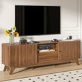 Oubayajia Mid Century Modern TV Stand for Televisions up to 70 Inches, with Sliding Doors and Storage, Curved Edge Television Stands, TV Consoles, Media Consoles for Living Room (Walnut, 70inch)