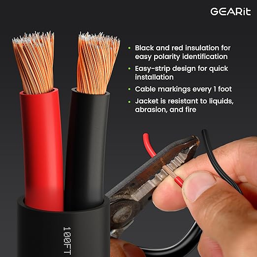 GEARit Outdoor Speaker Wire CL3 Rated, 14 Gauge Speaker Wire, Speaker Cable 20 ft for Outdoor Speakers, Patio, Garden, Backyard Audio, Direct Burial in Ground/in Wall, CCA (Black, 2-Conductors)