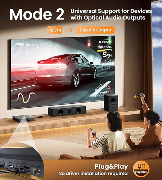 avedio links Optical Audio Cable Splitter 1 in 2 Out, Toslink Digital Fiber Audio Splitter 1 Male Input 2 Female Output Support LPCM2.0 Doldy DTS Digital & DTS 5.1CH for Xbox,PS4,TV Box,Sound Bar,etc