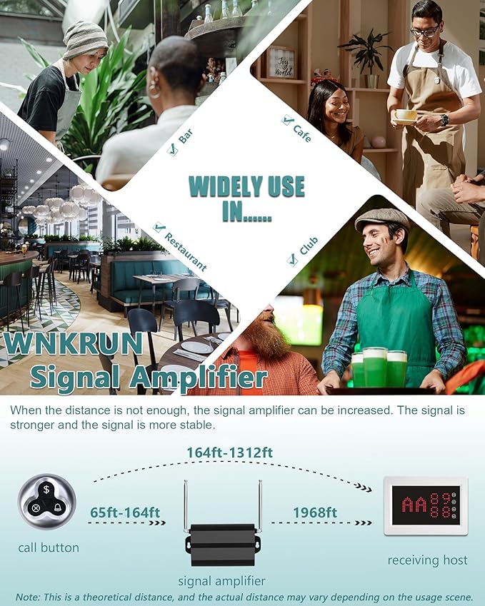 Wireless Calling System Call Waiter Restaurant Pager System with 1 Number Display and 10 3-Key Waterproof Call Buttons for Restaurant Bar Cafe Customer Service