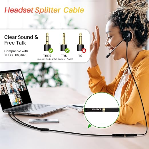 Kxable Headphone Splitter for Computer, 3.5mm Female to Dual 3.5mm Male Audio Splitter Cable, Stereo Jack Earphones Headset to PC Laptop Adapter, 1/8inch 2-in-1 Y Separator Aux Dongle Converters, 2FT