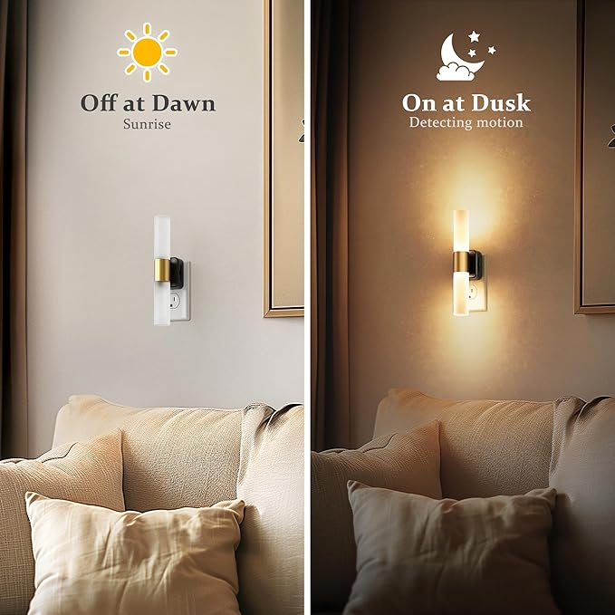 JandCase LED Night Light, 2 Pack Night Lights Plug into Wall, 3000K Soft White, 0-100LM Adjustable Brightness, 180° Rotating Plug in Night Light with Auto Light Sensor for Bedroom Bathroom Hallway
