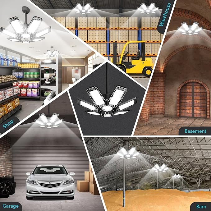 CHENGCHILIT LED Garage Light 8 Pack - 200w 20000LM 6500K Garage Lights Ceiling LED with 7+1 Adjustable Panels, Shop Lights Screw in E26 E27 Bulb Socket for Workshop, Storage Room, Basement, Warehouse