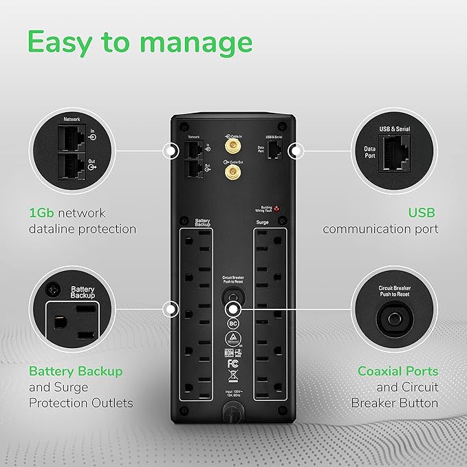 APC Back-UPS Pro 1500VA UPS Battery Backup & Surge Protector, BX1500M Backup Battery Power Supply