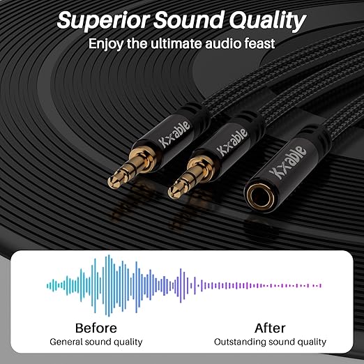 Kxable 1/8 Inch TRS Stereo Y Splitter Cable 3FT, 3.5mm Female to 2-Male Y-Splitter Stereo Audio Cable, for Cell Phone PC Laptop, Speaker, Headphones, Suitable for Switching or Two Sets of Speakers