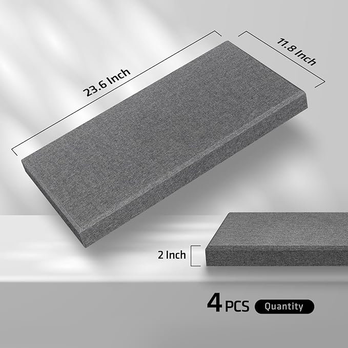 UMIACOUSTICS 4 PCS Acoustic Panels with Hanging Brackets, 2” Thick Fiberglass Sound Proof Panels Removable for Studios, Office, Home Theater Wall- Charcoal Grey