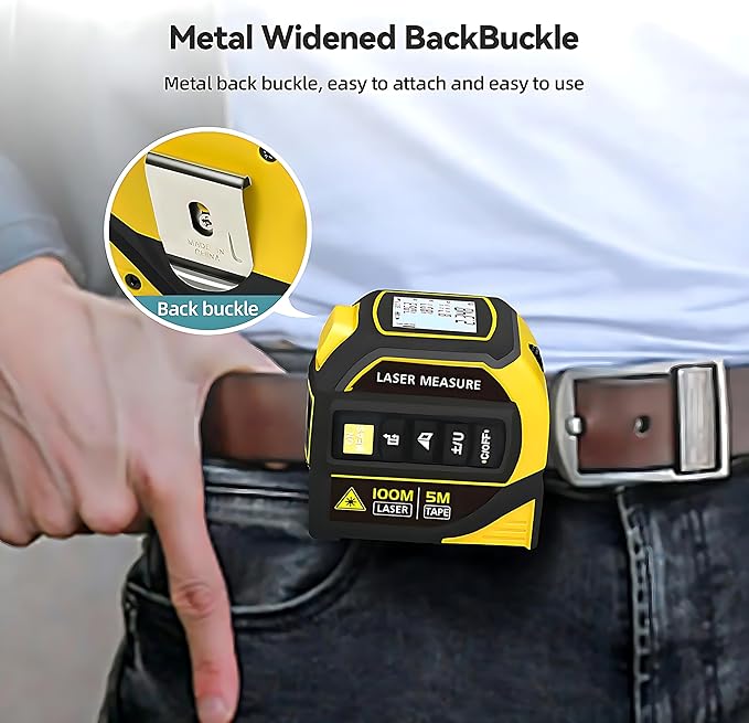 4-in-1 Digital Laser Tape Measure, 16FT Measuring Tape, 328ft Laser Distance Meter, Cross-Line Laser Ruler, Rechargeable, 3000 Uses/Charge, for DIY & Construction