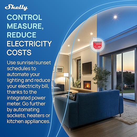 Shelly 1PM Gen4 | Wi-Fi, Zigbee, Matter Smart Relay Switch with Power Metering, 1-Channel 16A | Home Automation | Alexa, Google Home, Apple HomeKit Compatible | iOS Android App | No Hub